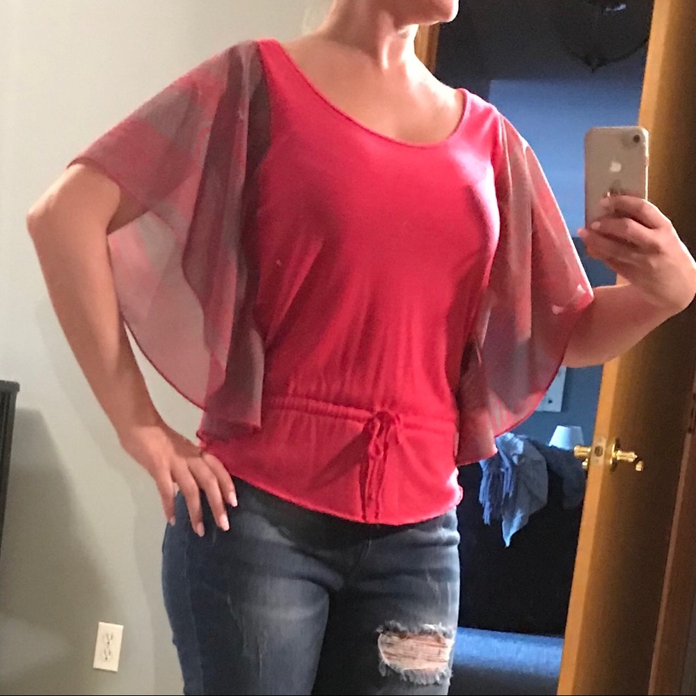 Pink top with contrast flowy sleeves